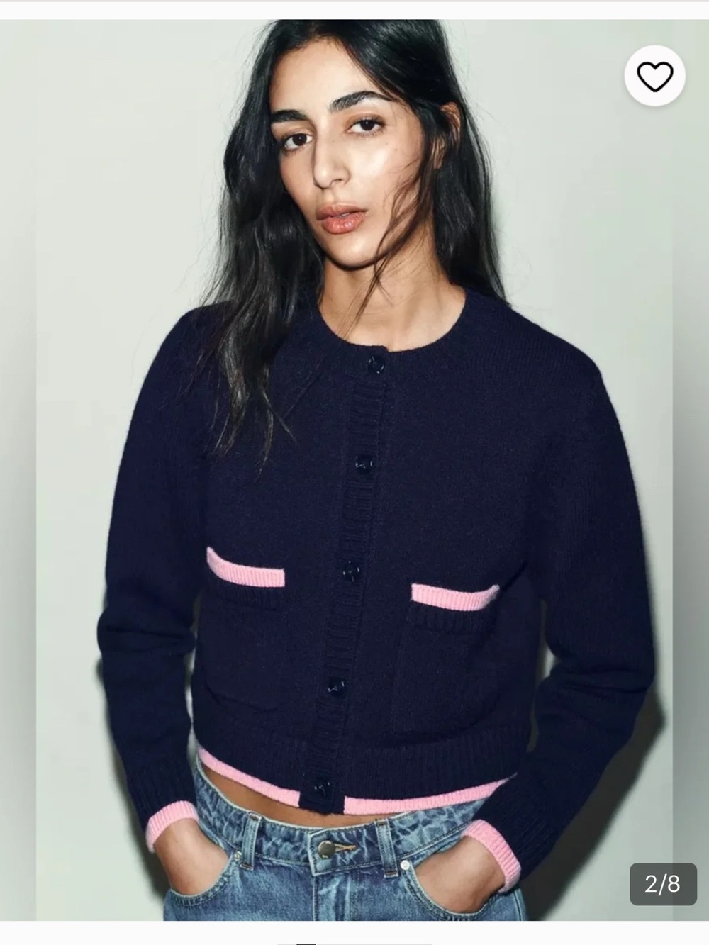 Zara Navy Cardigan with Pink Trim
